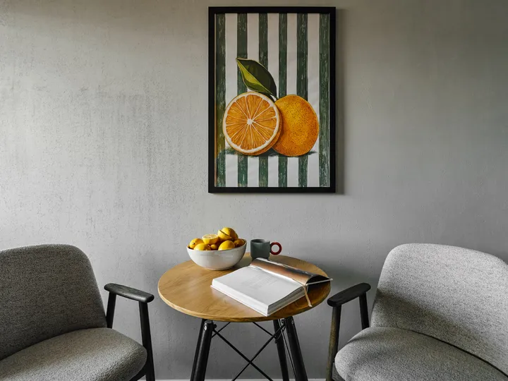 Breakfast corner with an orange print