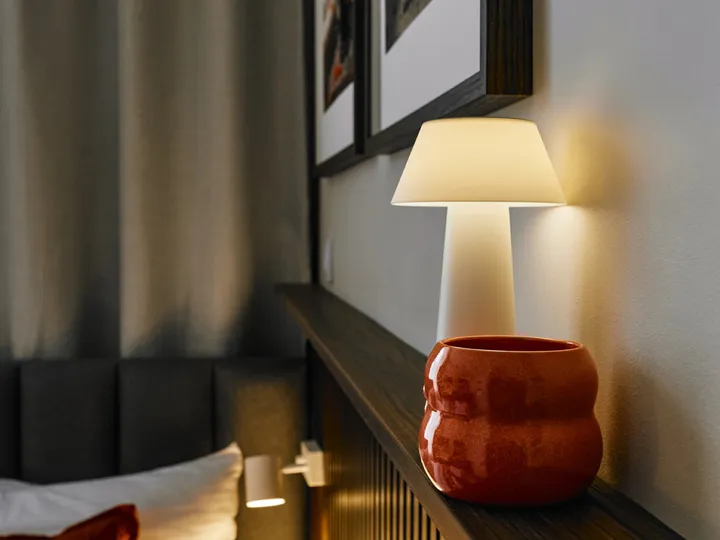 Bedside lamp by the bed