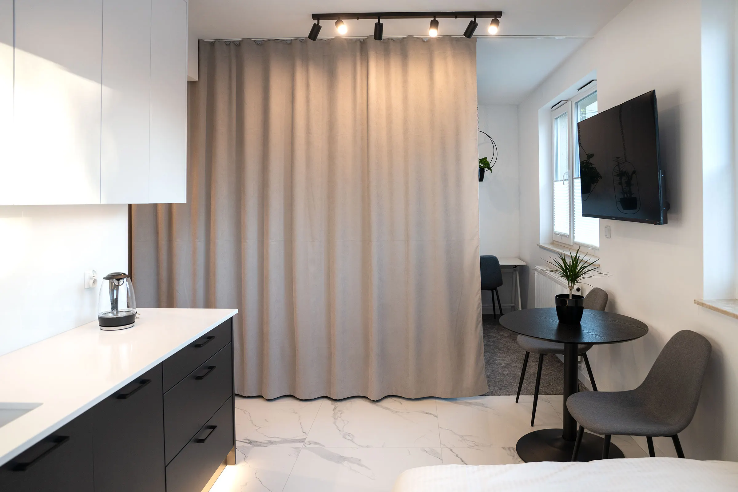Blackout curtain separating the sleeping area