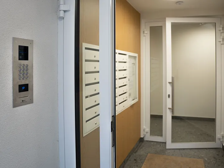 Building entrance with the intercom